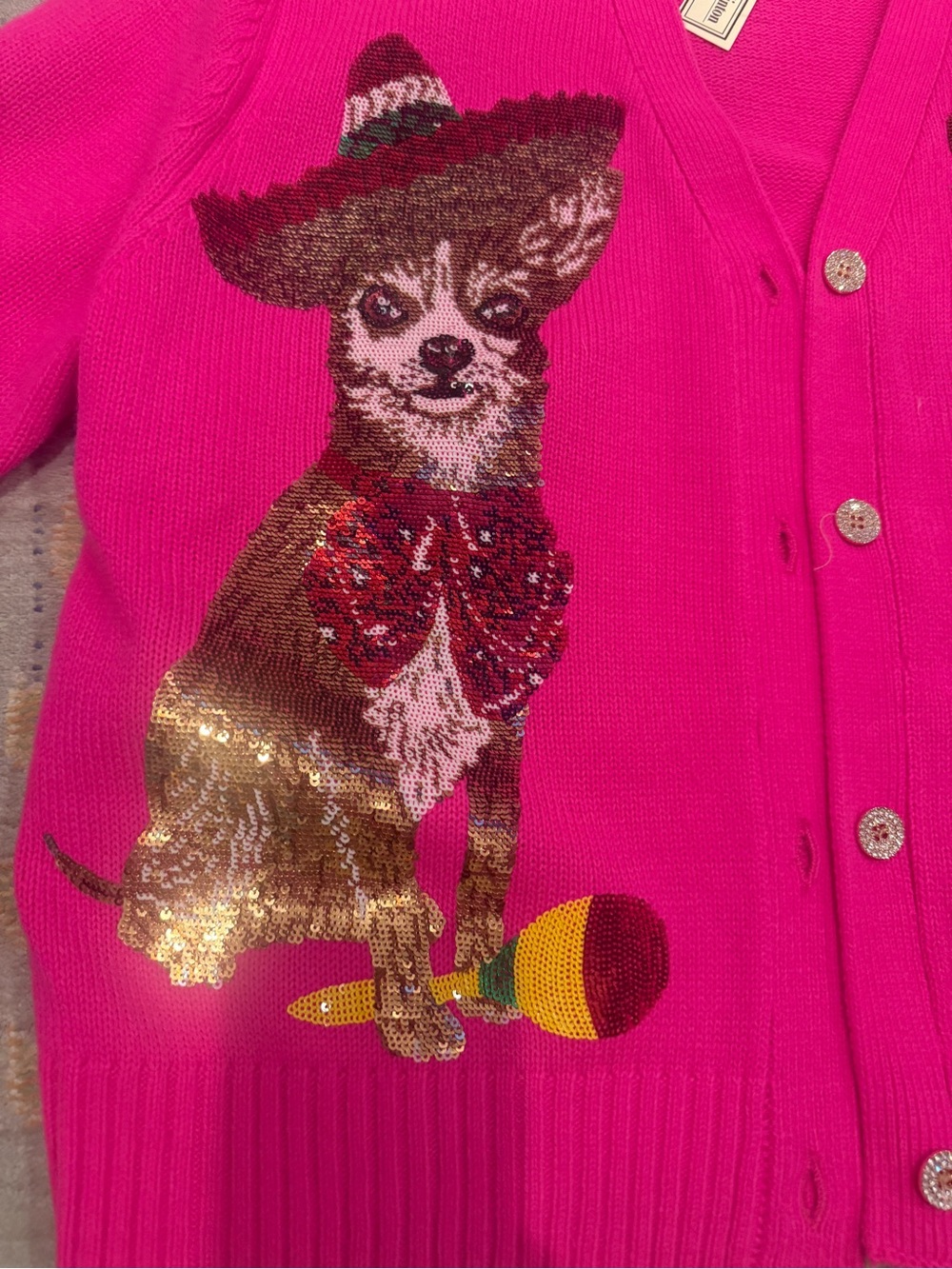 NWT Queen of Sparkles Hot Pink Cinco Dog Cardigan Sequin Chihuahua Sweater Small - Picture 2 of 4